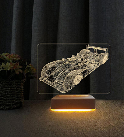 Yarış Arabası Tasarımlı 3d Led Masa Lambası Doğum Günü Hediyesi Lamba