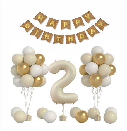 2 YAŞ KRAFT TEMA GOLD ,BEYAZ, KUM BALON+ BANER SETİ