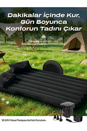 Su Geçirmez Kumaş Araç İçi Tek  Portatif Şişme Yatak Araç Çakmak Şarj ile Çalışan