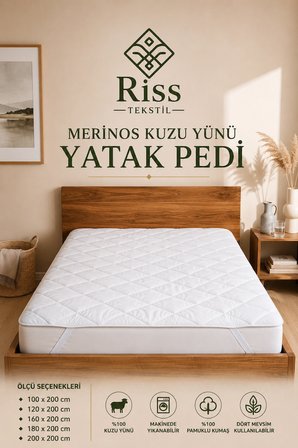 Merinos Kuzu Yünü Yatak Pedi, Yatak Koruyucu, Yatak Alezi