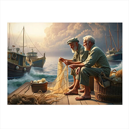 Balıkçılar Limanda Art Mdf Poster 35cm X50cm