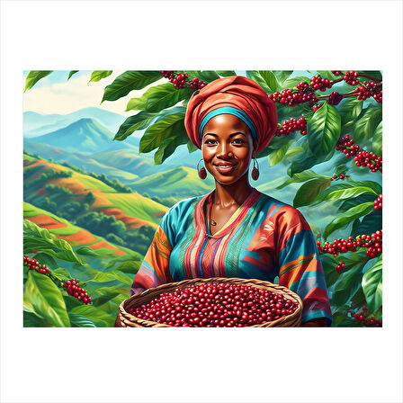 Kahve Hasadı Kadın Tasarım Ahşap Tablo 25cmX 35cm