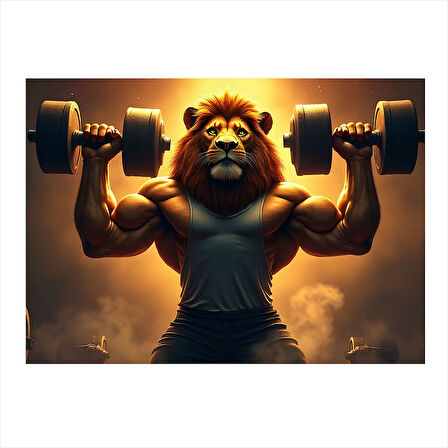 Ağırlık Kaldıran Aslan Art Mdf Tablo 25cmX 35cm
