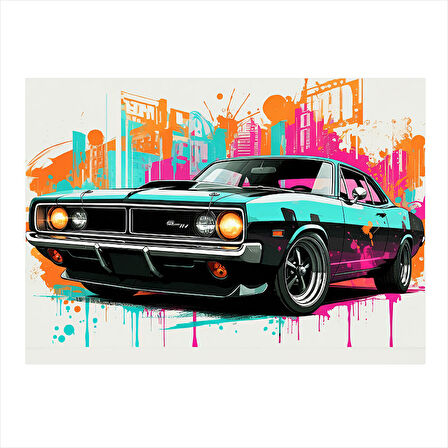 Renkli Klasik Araba Hediyelik Mdf Tablo 25cmX 35cm
