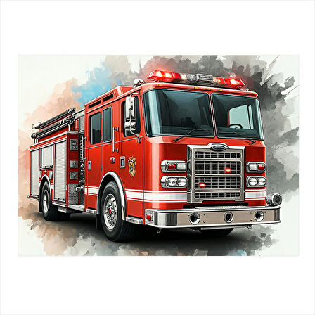 Kırmızı İtfaiye Aracı Tasarım Ahşap Tablo 25cmX 35cm