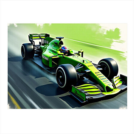 Yeşil Yarış Arabası Desenli Mdf Tablo 25cmX 35cm