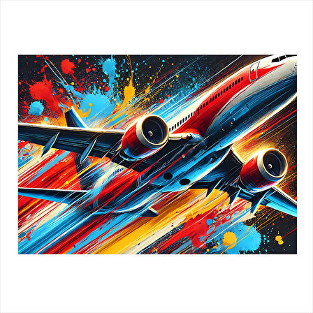 Renkli Uçak Çizimi Modern Ahşap Tablo 25cmX 35cm