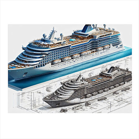 Büyük Yolcu Gemisi Model Ahşap Tablo 25cmX 35cm