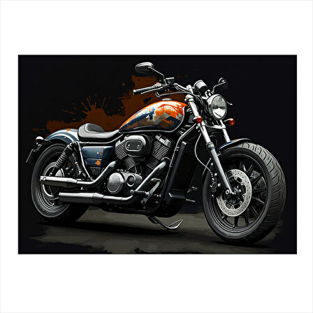 Siyah Klasik Motosiklet Hediyelik Mdf Tablo 35cm X50cm