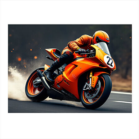 Turuncu Yarış Motosikleti Mdf Tablo 50cmX 70cm