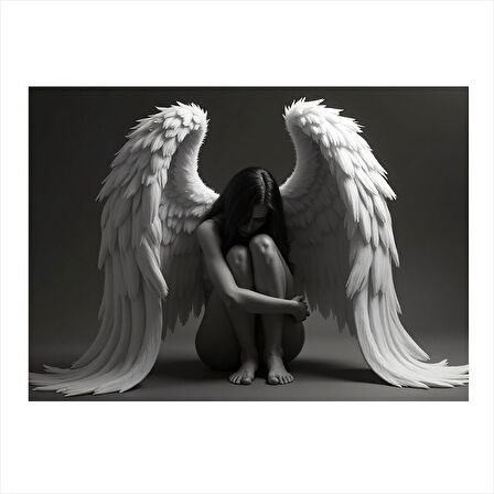Siyah Beyaz Melek Figürü Mdf poster 50cmX 70cm