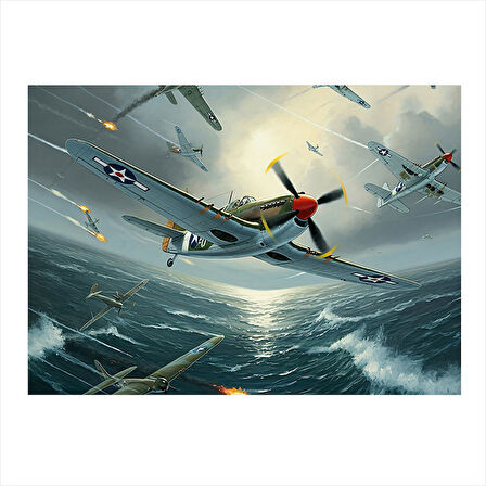 Havada Savaş Uçakları Desenli Mdf Tablo 35cm X50cm