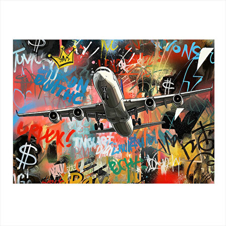 Sokak Grafiti Uçak Hediyelik Mdf Tablo 25cmX 35cm