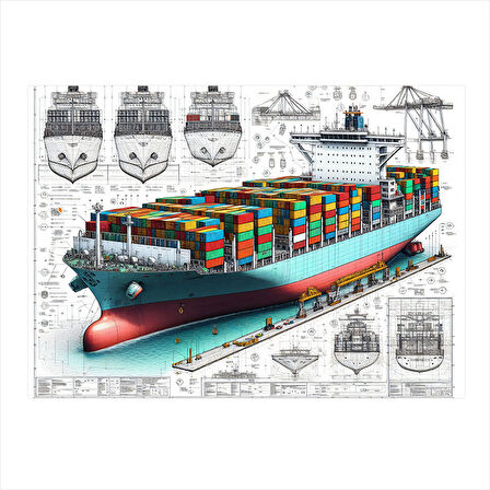 Yük Gemisi Teknik Çizim Modern Mdf Tablo 35cm X50cm