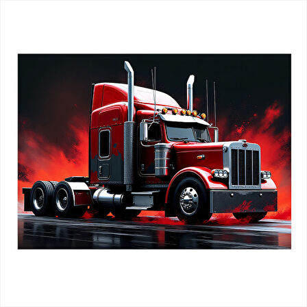 Kırmızı Uzun Yol Tırı Model Ahşap Tablo 25cmX 35cm