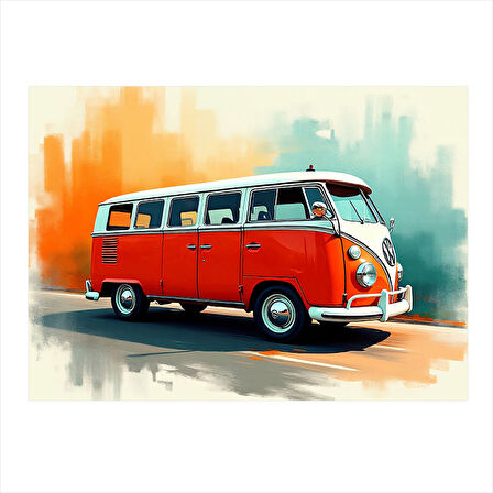 Turuncu Nostaljik Minibüs Dekoratif Mdf Tablo 35cm X50cm