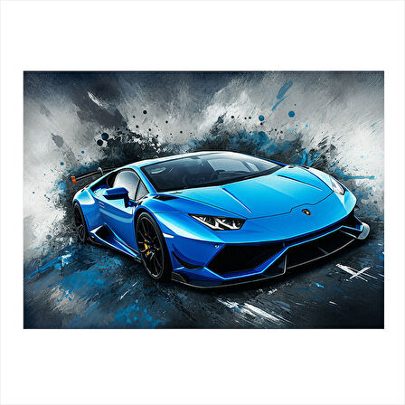 Mavi Lamborghini Spor Araba Modern Mdf Tablo 25cmX 35cm