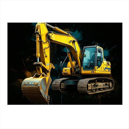 Sarı Ekskavatör Makinesi Hediyelik Ahşap Tablo 50cmX 70cm