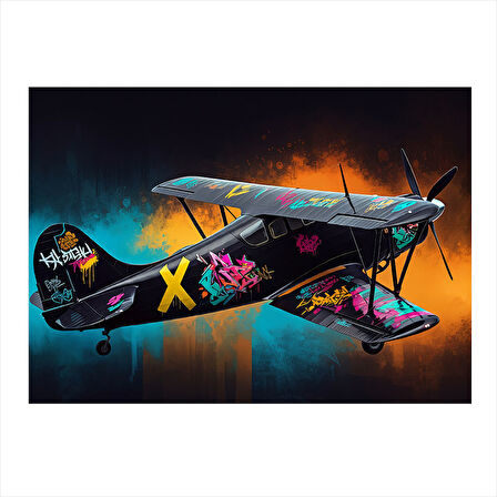 Renkli Çift Kanatlı Uçak Hediyelik Mdf Tablo 25cmX 35cm