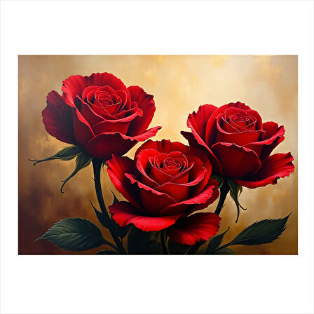 Kırmızı Gül Buketi Dekoratif ahşap Tablo 25cmX 35cm