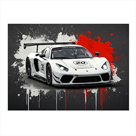 Beyaz Spor Araba Portresi Art Mdf Tablo 25cmX 35cm
