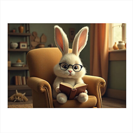 Tavşan Figürü Ofis Ortamında Desenli Mdf Tablo 35cm X50cm