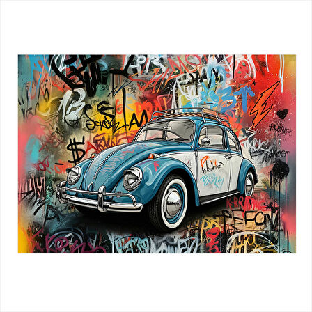 Grafitili Vosvos Araba Hediyelik Ahşap Tablo 25cmX 35cm