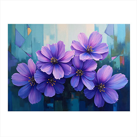 Mor Çiçek Buketi Çizimi Dekoratif Mdf Tablo 25cmX 35cm