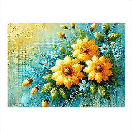 Sarı Çiçek Desenleri Art Mdf Tablo 50cmX 70cm