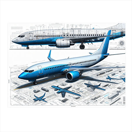 Mavi Uçak Çizimi Tasarım Mdf Tablo 35cm X50cm
