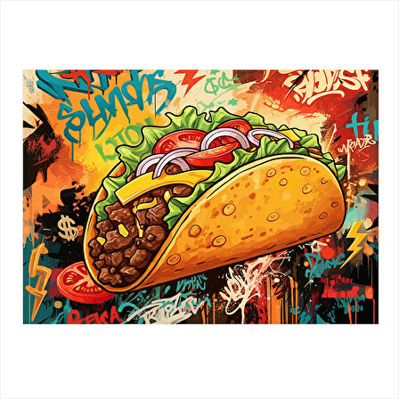 Renkli Taco İllüstrasyonu Desenli Mdf Tablo 25cmX 35cm