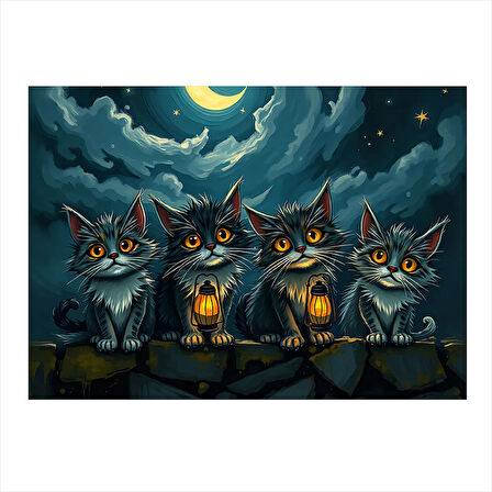 Karanlık Kedi Topluluğu Hediyelik Ahşap Tablo 50cmX 70cm
