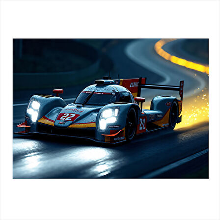 Gece Yarış Arabası Sahnesi Dekoratif Mdf Tablo 25cmX 35cm