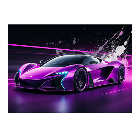 Mor Spor Araba Çizimi Art Mdf Poster 25cmX 35cm