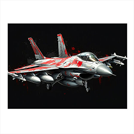 Kırmızı Jet Uçağı Havada Desenli Ahşap Tablo 25cmX 35cm