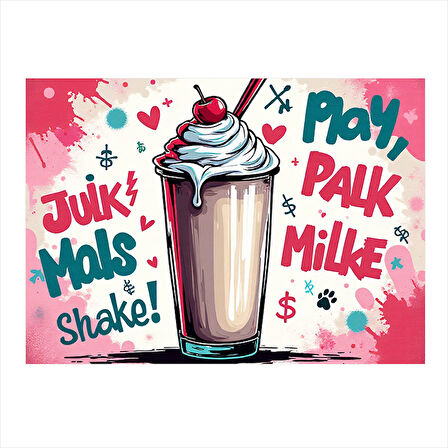 Retro Milkshake Afişi Modern Mdf Tablo 25cmX 35cm