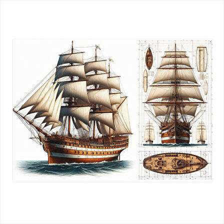 Ahşap Yelkenli Gemiler Model Ahşap Tablo 35cm X50cm