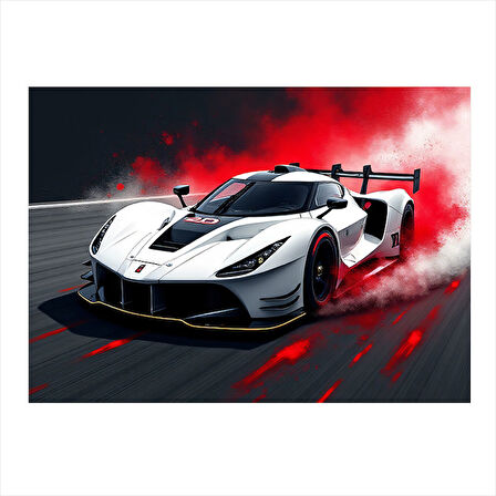 Beyaz Spor Araba Yarışta Hediyelik Ahşap Tablo 35cm X50cm