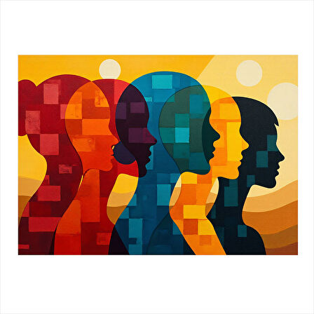 Renkli İnsan Figürleri Mdf Tablo 35cm X50cm