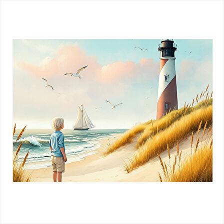 Deniz Feneri Plaj Sahnesi Art Mdf Tablo 35cm X50cm