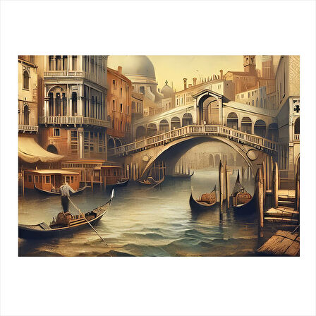 Venedik Kanalı İllüstrasyonu Art Mdf Poster 35cm X50cm