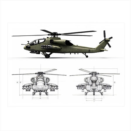 Askeri Helikopter Planı Desenli Mdf Tablo 25cmX 35cm