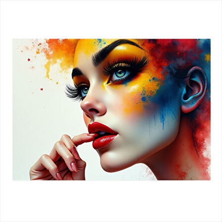 Renkli Kadın Yüzü İllüstrasyonu Model Mdf tablo 35cm X50cm
