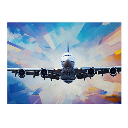 Uçan Yolcu Uçağı Çizimi Modern Ahşap Tablo 35cm X50cm