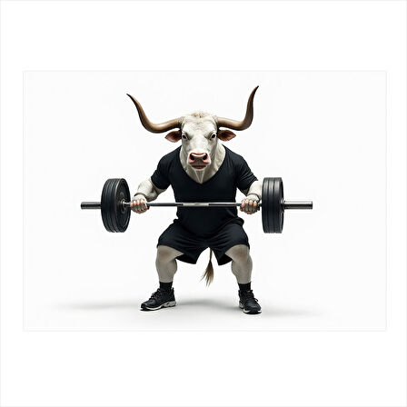 Ağırlık Kaldıran Boğa Figürü Hediyelik Ahşap Tablo 25cmX 35cm