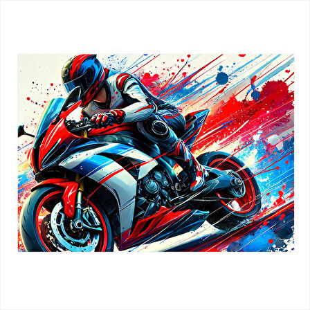 Renkli Motosiklet Aksiyonu Hediyelik Mdf Tablo 35cm X50cm