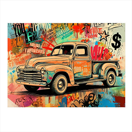 Eski Model Pikap Çizimi Mdf Tablo 25cmX 35cm