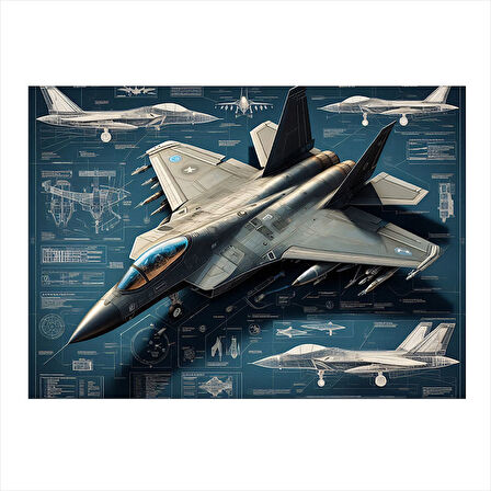 Savaş Uçağı Çizimi Desenli Ahşap Tablo 25cmX 35cm