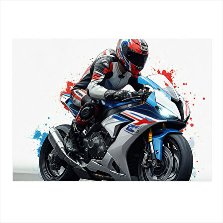 Yarış Motosikleti Hız Çizimi Hediyelik Ahşap Tablo 50cmX 70cm