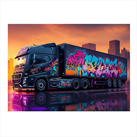 Grafitili Siyah Tır Art Mdf Tablo 50cmX 70cm